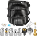110FT Sewer Jetter Kit for Pressure Washer, 5800PSI Drain Cleaner Hose 1/4 Inch NPT Corner, Rotating Button and Spray Sewer Jetting Nozzle, Water Jet Drain Cleaner Spanner Tape Pearl Corsage Pin by Tayapura