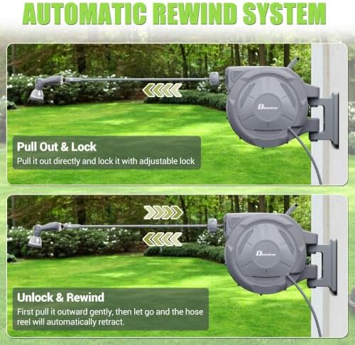 Retractable Garden Hose, 1/2" x 160 ft Wall Mounted Garden Hose Reel with 10-Pattern Hose Nozzle, Heavy Duty Water Hose Any Length Lock,Slow Return System,180°Swivel Bracket - Image 5