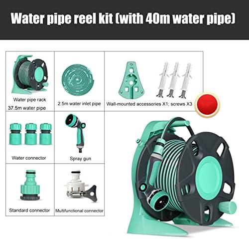 Retractable Garden Hose Reel with 1/2-Inch Hose, Wall Mounted/Portable Tote Hose Reel Holder Water Pipe Rack, Includes Heavy-Duty Hoses &Storage Shelf and Nozzles, for Gardening Car Cleaning Waterin - Image 2