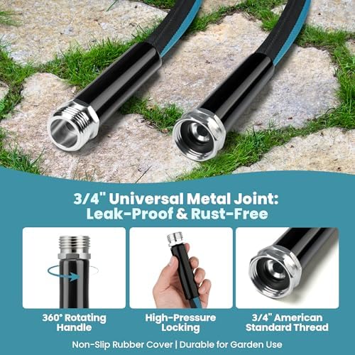 Garden Hose Water Hose – 100ft Lightweight Flexible Outdoor Hose, Kink-Free, Weather Resistant, 3/4” Metal Fittings, 10-Function Spray Nozzle for Yard Car Wash - Image 4