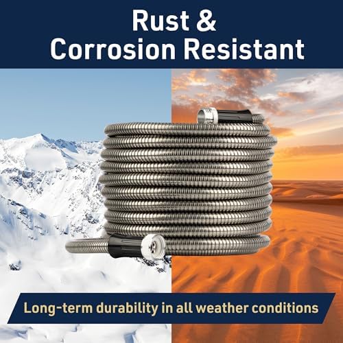 Stainless Steel Garden Hose 100 ft Outdoor Heavy Duty Flexible Metal Water Hose, Non Kink, Leak Proof, Tear and Puncture Resistant, Rust and Corrosion Free, 1/2” Diameter by Kings County Tools - Image 5
