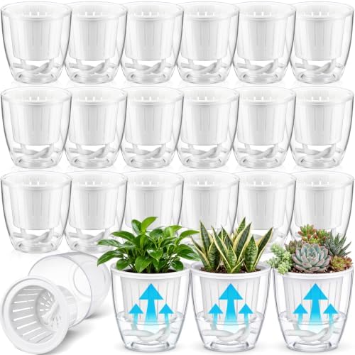 Self Watering Plant Pots, 4.3'', Transparent White, 18 Pcs by Ferrochef
