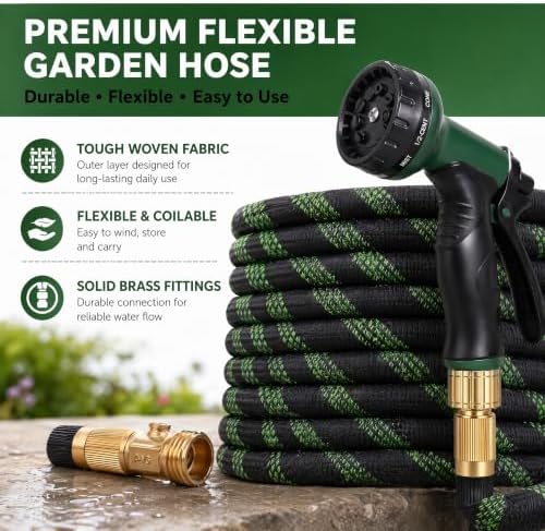 50 FT Garden Hose - Heavy Duty Non-Expandable Water Hose with 10-Function Nozzle, Kink-Free & Leak-Proof Flexible Yard Hose for Lawn and Car Washing（50FT) - Image 6