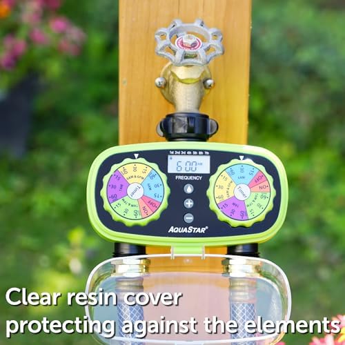 AQUASTAR Two-Zone Hose Watering Timer (Green), Automatic Irrigation for Lawn, Garden, Yard, Two Outlets - Image 6
