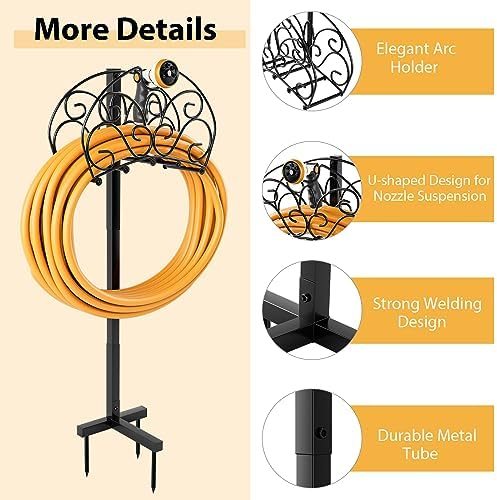 S AFSTAR Garden Hose Holder Stand, Not Water Hose Holder Freestanding with 3 Anchor Points, Fit to 150ft Water Pipes, Heavy Duty Metal Hose Hanger Freestanding for Outside Yard Lawn (Hose Not Included) - Image 6