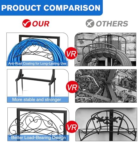 Garden Hose Holder, Freestanding Hose Reel Stand 4 Spikes, Heavy Duty Water Hose Hanger Rack Holds 160 FT, Rust-Resistant Metal Organizer Holds for Yard Lawn Garden Outside - Image 4