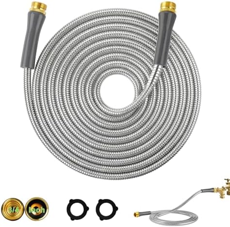 25ft Stainless Steel Garden Hose, Kink-Free Metal Hose for Yard & RV by Wiselifetech