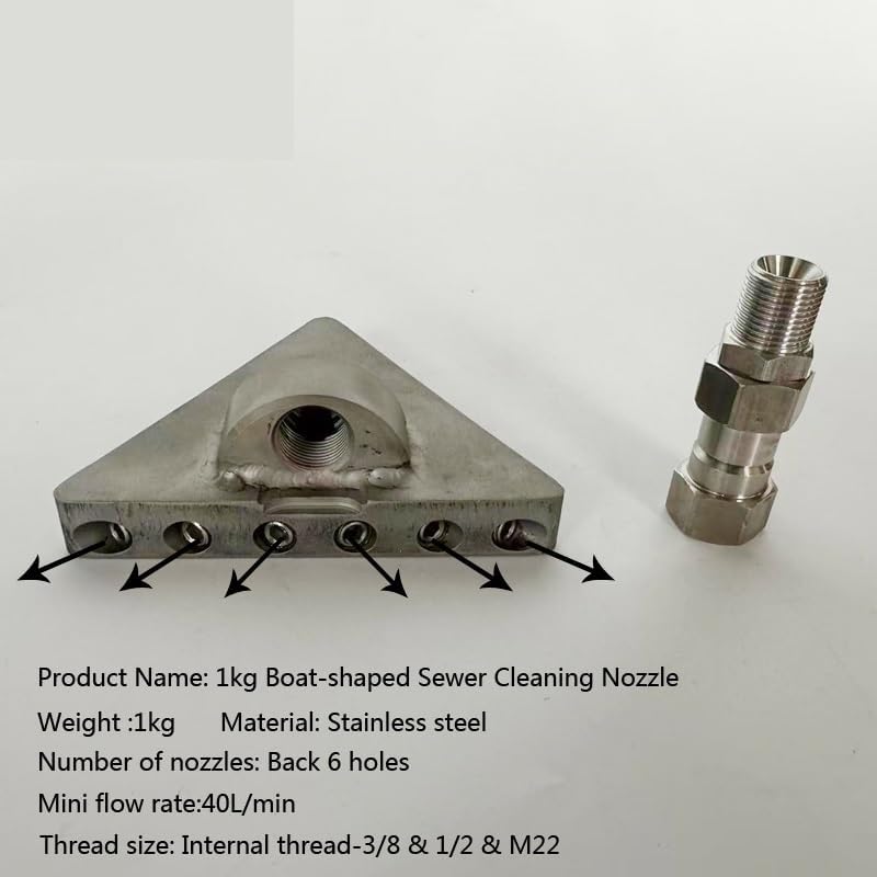 3D High Pressure Sewer & Floor Cleaning Nozzle 6 Rear Holes Professional Bottom Cleaner for Municipal Drainage & Heavy-Duty Dredging(M18male 60L) - Image 6