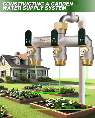 Garden Hose Splitter 3 Way Heavy Duty Brass Nickel Plated Hose Splitter with Large Handle, Full Flow Water Hose Spigot Splitter with Shutoff Valve, T Adapter Connector, 3/4 - Inch GHT Thread（Green） - Image 7