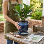 8 Inch Plant Pot: Ceramic Planter with Drainage Hole & Saucer - Flowerpot for Indoor & Outdoor Plants with Separate Tray for Home & Office - Blue - Image 2