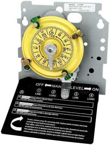 T104M Mechanical Timer Switch,208-277 VAC 5HP 40A DPST Pool Pump Timers Replacement,24-Hour12 ON/Off Cycles for Water Heater,Pool Pump,Lighting,Fans,Heavy-Duty Mechanical Time Switches(Mechanism Only) by GUGTGR