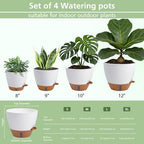 Self Watering Pots with Water Level Indicator, 12" 10" 9" 8" Large Plastic Flower Pots with Mesh Drainage Hole and Removable Saucer Reservoir for Indoor Outdoor Plants (White) - Image 5
