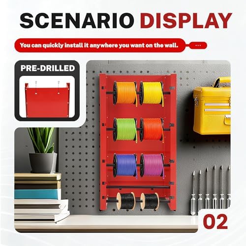 Wall-Mounted Wire Spool Holder, 5-Rod Steel Storage & Display Rack - Image 3