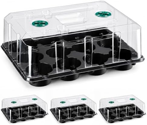 homenote 4 Inch Seed Starting Trays with Humidity Domes for Plants, 4 Pack 12-Cell Seedling Starter Trays, Plant Starter Germination Trays for Pots Seedlings for Indoor,4" Opening Compatible Pots by HOMENOTE