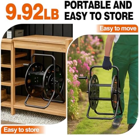 SPECILITE Metal Garden Hose Reel, Portable Outdoor Floor Stable Water Pipe Holder Freestanding, Holds 50-130 Ft of Hose Storage Capacity, UV Resistance, Hose Winder for Outside, Irrigation, Cleaning - Image 6