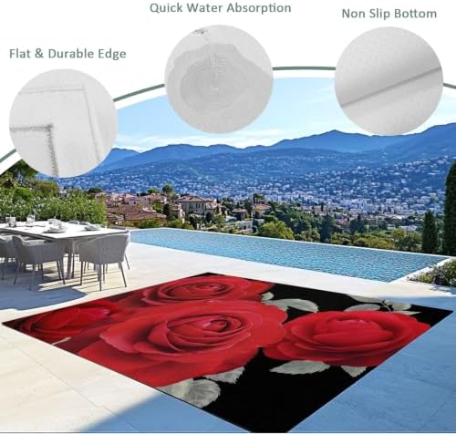 Red Rose 6x9 Waterproof Outdoor Rug with Non‑Slip Backing Black Romantic Floral Machine Washable Deck Patio Rug Mat for Camping, RV, Garden, Balcony Pool - Image 5