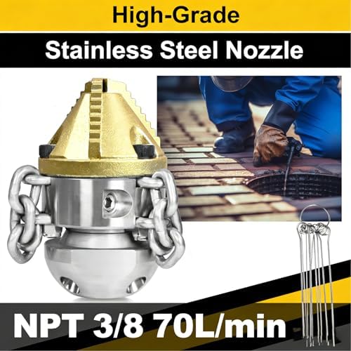 Anrain 3/8" NPT Sewer Jet Nozzle, 70L/min High-Pressure Drain Cleaner with Sharp Tip & Removable Chains, Compatible with 70L/min Pressure Washers for Pipe Blockages (Roots, Deposits) - Image 2
