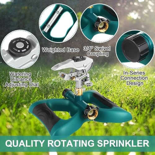 Jingmore Lawn Impact Sprinkler Heavy Duty Rotating Adjustable Pulsating Water Sprinkler Head with Metal Base, Adjustable Spraying Area and Distance for Garden Lawn Yard Irrigation (Blue,2 Packs) - Image 4