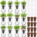 Teenyyou 12 Set Hydroponic Garden Mason Jar Kit Self Watering Herb Hydroponic Planter Starter Kit with Net Pot Garden Flower Plant Growing Gift for Indoor Herbs Windowsill Gardening by Teenyyou
