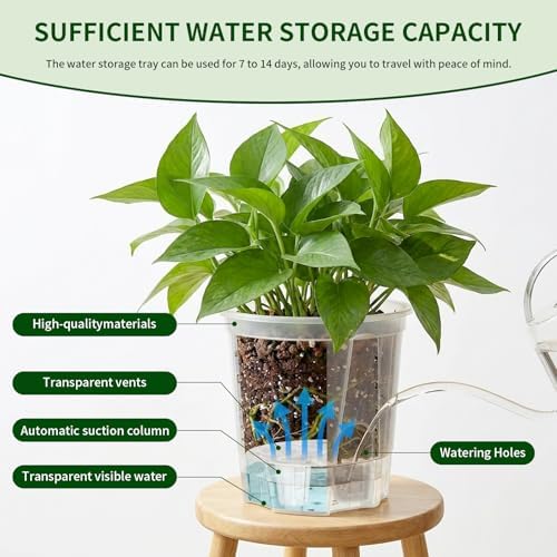 Cdd's Path 5 Inch Clear Self Watering Pots Set, 12 Pack Naked Root Planter with Deep Water Tank, Large Drainage Holes, Reservoir & Air Pipes for Indoor Outdoor Plants, Flowers, Seedlings - Image 2