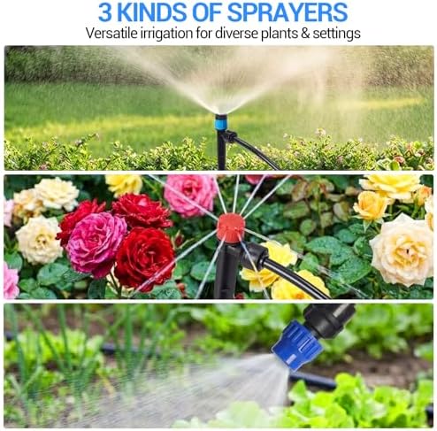 IDEALHOUSE Drip Irrigation Kit, Quick-Connect DIY System, 1/2 in 33 ft Mainline and 1/4 in 200 ft Tubing, Adjustable POM Nozzles,3 Kinds of Sprayers for Garden and Greenhouse - Image 2
