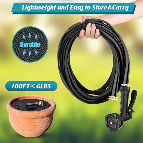 Non-Expanding Garden Hose 100ft, Flexible Water Hose with 8 Function Hose Nozzle, Lightweight, Leak-Proof, Kink Free and Non-Expandable Water Hose for Outdoor, Yard, Lawn, Car Wash, Camper Use - Image 4