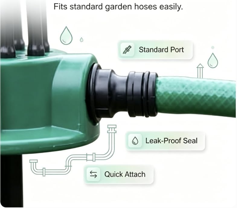 360° Coverage Rotating Lawn Sprinkler for Large Areas – Adjustable Water-Saving System with Durable Spike Base, Compatible with 1/2", 3/4" and 1" Garden Hoses (3PC+1/2"、3/4"、1 "Fit) - Image 6