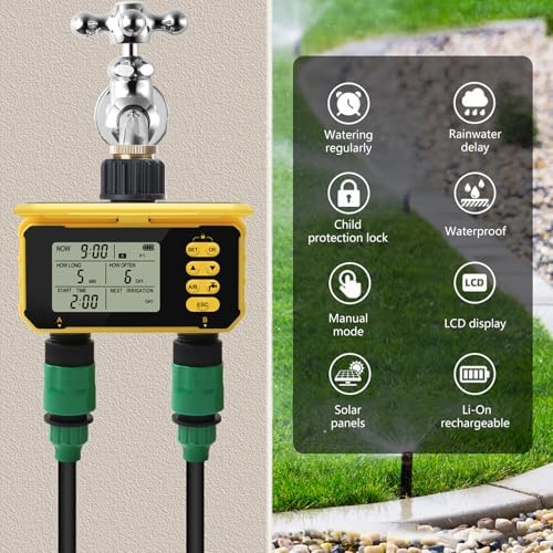 Solar Powered Automatic Water Timer with Double Valves Digital Water Timer for Garden Sprinkler and Drips Irrigation - Image 5