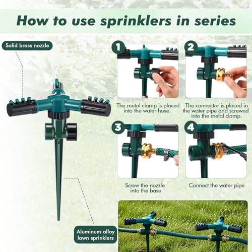 Landical Above Ground Irrigation Garden Sprinkler System 3 Pack Lawn Sprinkler and 32.8 ft Garden Hose Drip Irrigation System DIY Plant Watering Set for Yard - Image 4
