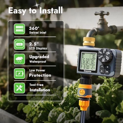 Sprinkler Timer with Brass Inlet, Water Timer for Garden Hose with Auto/Manual/Rain Delay Mode, Easy Setup Hose Timers for Lawn, Garden, Vacation Watering,1 Outlet - Image 7