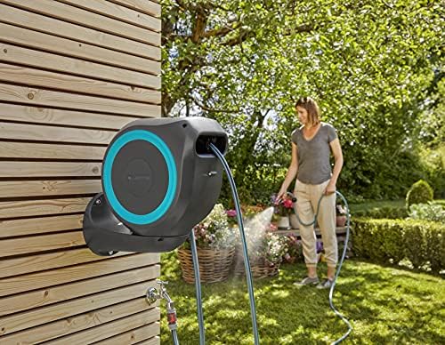 Gardena 18600 50 Foot Wall Mounted Retractable Hose Reel, 50 ft, Standard, Turquoise - Image 5