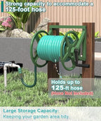 Artigarden Garden Hose Reel Wall Mounted, Outdoor Heavy Duty Powder Coated Metal Water Hoses Holder Winder Holds 125 ft 5/8" Hoses with 3.9ft Leader Hose, Stainless Steel Connector for Outside, Green - Image 3