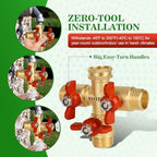 3 Way Hose Splitter, Solid Brass High Volume 3 Way Hose Splitter Valve with Metal Handle, Heavy Duty High Flow Spigot Splitter with Shut off Valve, 3/4 Inch Garden Tap Splitter - Image 2