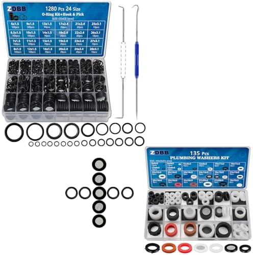 ZDBB 1395PCS 24 Size O Ring Kit+16 Size Rubber Washers Assortment Kit for Plumbing Faucet Water Pipe Garden Hose Washers Shower Heads Gasket Repair and Air or Gas Connections by TWCC