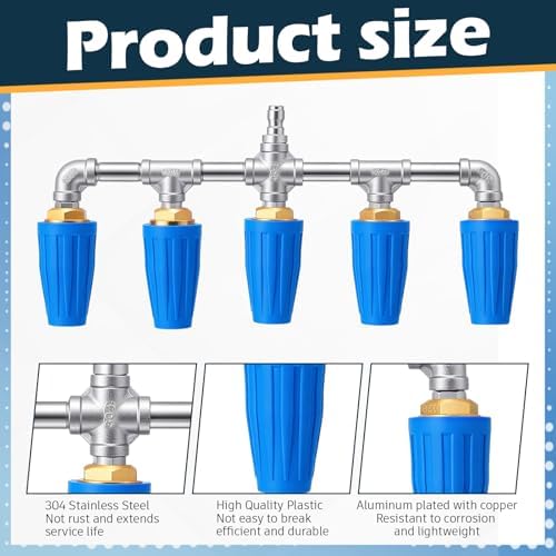 5-in-1 Turbo Nozzle Pressure Washer 4000 PSI 360° Rotating Turbo Nozzle with 1/4" Quick Connector 2.5 Orifice Quintuple Tips (Blue) - Image 2
