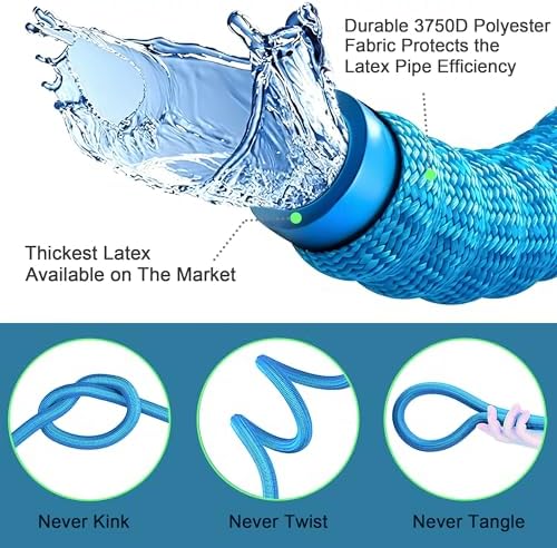 Expandable Garden Hose 50 ft Water Hose with 10 Function Spray Nozzle, Lightweight Flexible Hose with 3/4 Inch Solid Fittings and 4-Layer Latex Core, 50ft Retractable Stretch Hose (Blue) - Image 3