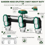 Garden Hose Splitter 3 Way, Heavy Duty Metal, 3/4" GHT, Green - Image 3