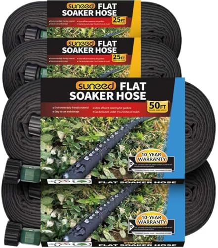 Flat Soaker Hose 50 ft 2-Pack & 25 ft 2-Pack for Garden Beds by SuneedDirect