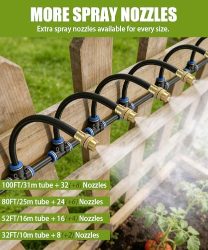 100FT 5/16" Misting Irrigation System for Garden with 40 Adjustable Nozzles - Image 2