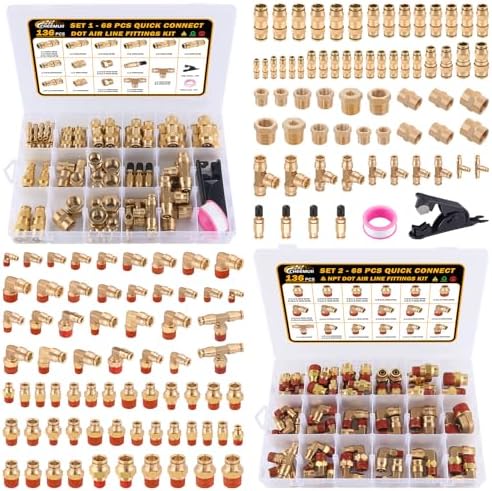 CheeMuii 136 Pcs Brass DOT Air Line Fittings Kit Push Lock DOT Air Fittings by CheeMuii