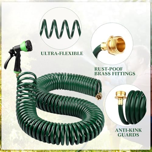 Therwen 75.5ft Recoil Garden Hose with 7 Pattern Nozzle, Green - Image 2