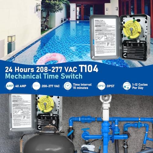 T104 Pool Timer, Mechanical Time Switch Mechanism 208-277VAC 5HP 40A DPST - Image 5