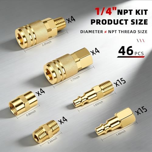 47 PCS 1/4 Inch Quick Connect Air Hose Fittings, Premium Metal Air Compressor Fittings with Teflon Tape, Air Tool Quick Connect Air Line Fittings (Compatible with Air Compressors, Air Hoses) - Image 2