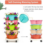 VECELO 5 Tier Vertical Garden Planter, Self Watering Stackable Planters with Wheels for Strawberries, Herbs, Flowers, Vegetables, Multicolor - Image 3