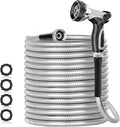 125ft 304 Stainless Steel Garden Hose, Heavy Duty Flexible Metal Water Pipe with Nozzles, Never Kink & Tangle, Puncture Resistant for Yard Outdoor (Silver) by Unknown