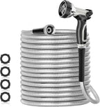 125ft 304 Stainless Steel Garden Hose, Heavy Duty Flexible Metal Water Pipe with Nozzles, Never Kink & Tangle, Puncture Resistant for Yard Outdoor (Silver) by Unknown