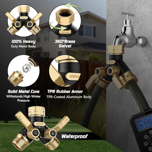 Hose Splitter 2 Way Heavy Duty, Garden Hose Splitter- Full Metal Body Y Type with Dual Shut Off Valves, 3/4" Standard Threads, Leak-Proof Dual Outlet Splitter for Sprinklers and Irrigation Systems - Image 2