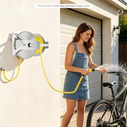 164ft Stainless Steel Garden Hose Reel, Wall Mount/Floor/Cart with Crank - Image 7