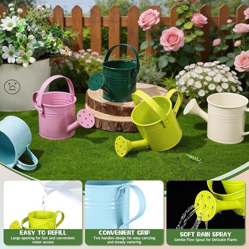DOITOOL Kids Metal Watering Can for Gardening, 5Pcs Small Iron Watering Can Garden Watering Bucket for Gardening Plants Flowers (Mixed Color) - Image 4