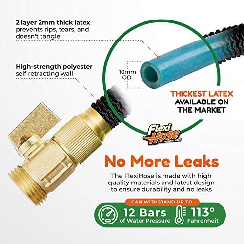 Flexi Hose Lightweight Expandable Garden Hose, 50FT - Retractable Garden Hose, Water Hose - No-Kink Flexibility, 3/4 Inch Solid Brass Fittings and Double Latex Core - Image 3